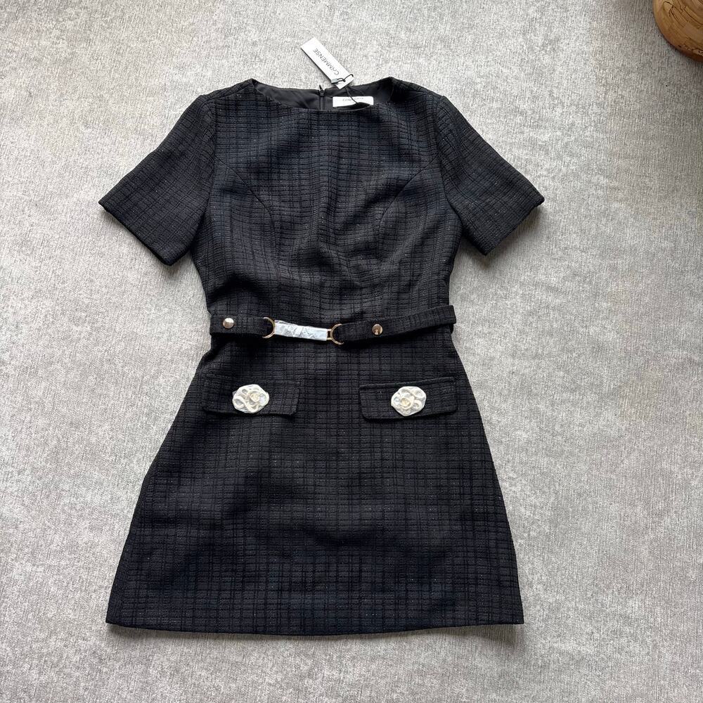 NWT Commense Black Knit Dress with Gold Detailing